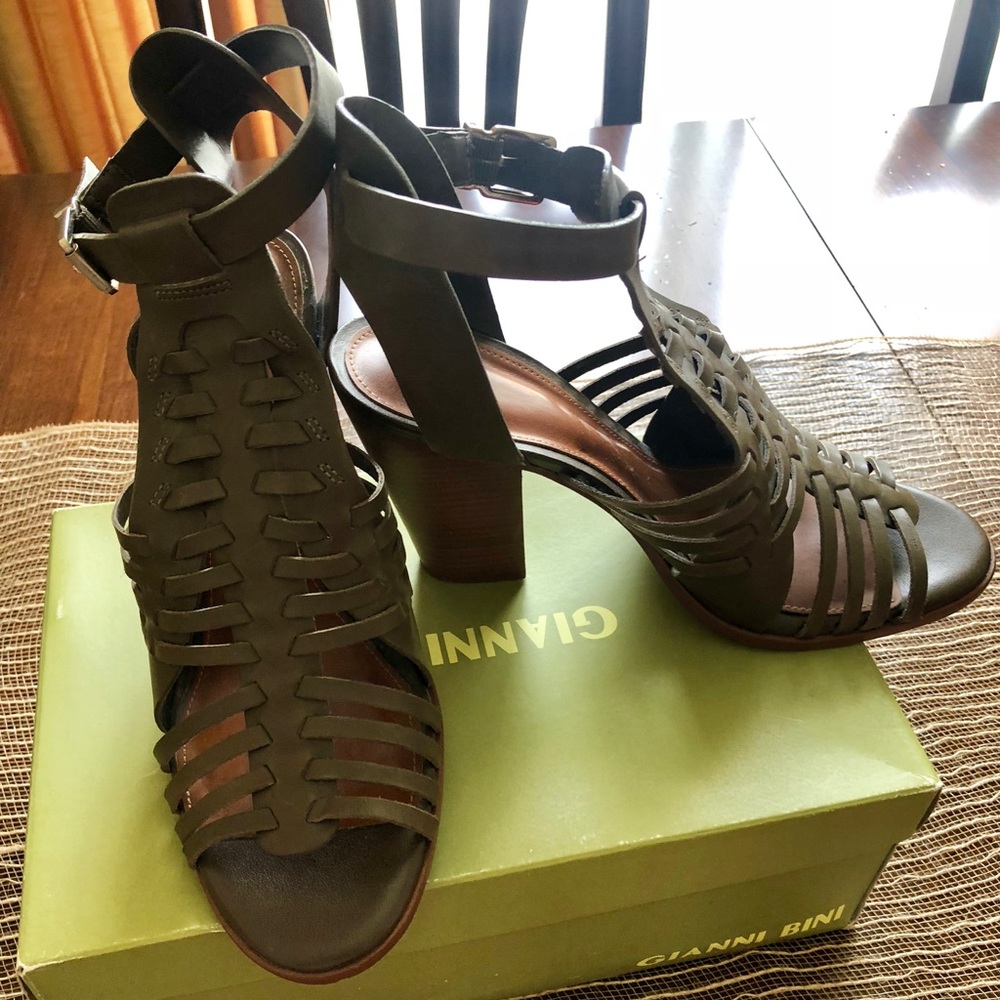 Gianni Bini olive green high heeled sandals.